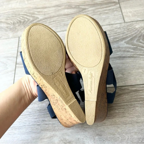 American Eagle Ryan Blue Cork Wedge Sandals - Picture 10 of 13
